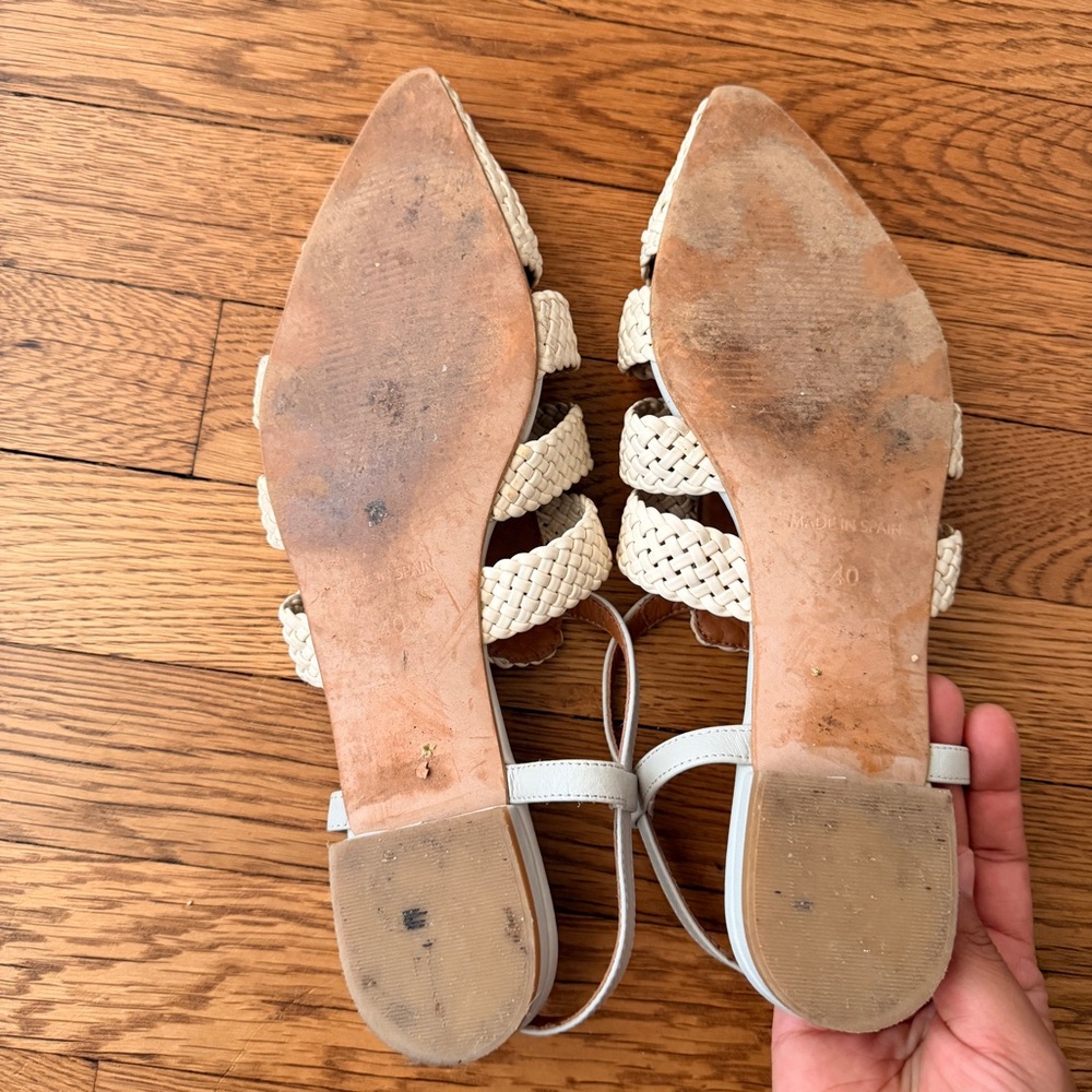 ANTHROPOLOGIE Women's Cream Woven Slingback Sandals - Picture 6 of 7